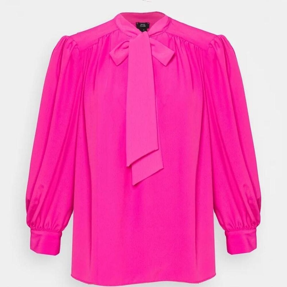 River Island Women's Pink Tie bow Blouse